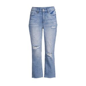 Women’s High-Rise Destructed Denim Cropped Straight Leg Jeans Pants Size 18
